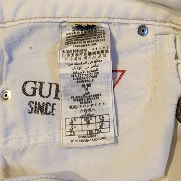 Guess Jeans Daredevil Skinny Leg White Denim With Stretch Size 28 - Picture 9 of 10